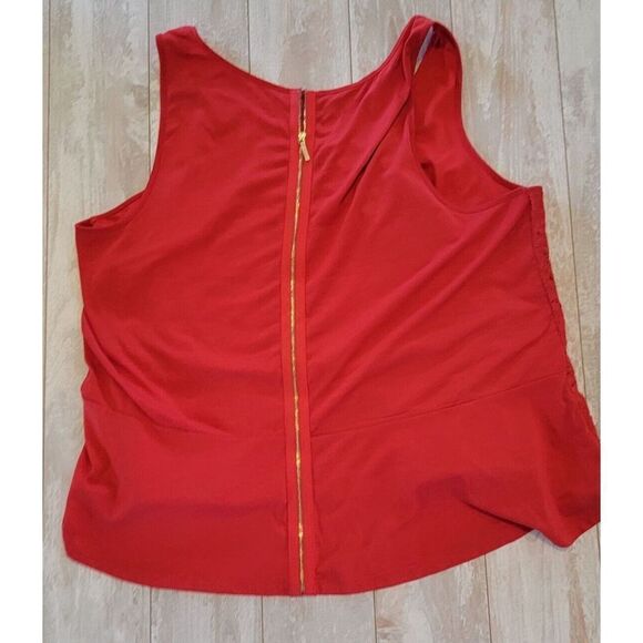 Lane Bryant 18/20 Women's Tank Top‎ Red Blouse Lace Overlay Peplum Zip Back 1X - Picture 2 of 7
